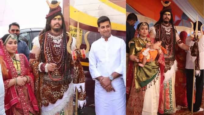 शिंदे गटाच्या मंत्र्याचा मुलगा आणि सून शंकर-पार्वतीच्या वेशात, सोबत मुख्यमंत्री पुत्र श्रीकांत शिंदेही, व्हिडिओ व्हायरल