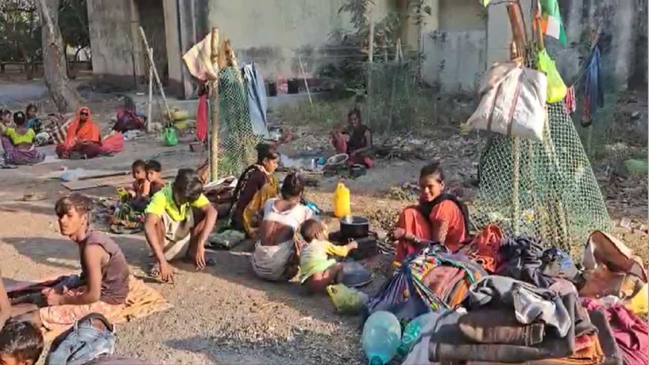 BEED : तहसिल परिसरात उघड्यावरच पारधी कुटुंबाचा प्रपंच, चिमुकल्याचे डोळे घराच्या आशेने अधिकाऱ्यांकडे पाहतायेत