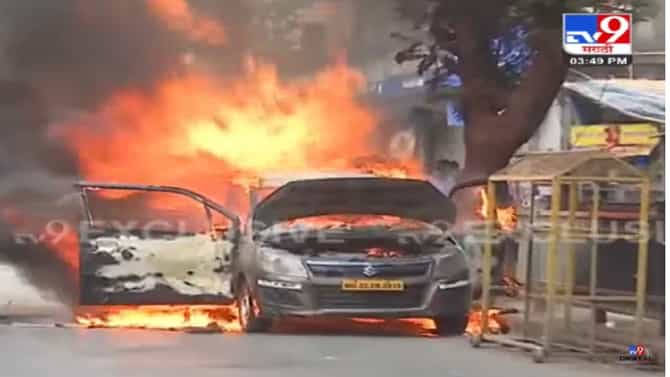 शिवसेना भवनाबाहेर बर्निंग कारचा थरार, घातपात की अपघात? चर्चांना उधाण