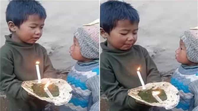 चिमुकल्याने भाकरीवर मेनबत्ती पेटवून साजरा केला वाढदिवस, VIDEO पाहून प्रत्येकजण भावूक