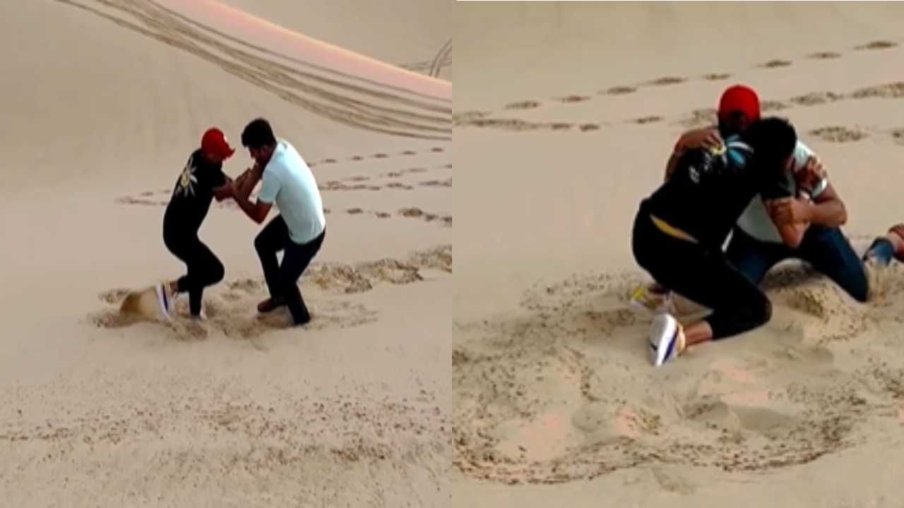 Harbhajan Singh : आध ढकललं, मग पाडलं, अरे हरभजन सिंग वाळवंटात हे काय करतोय? VIDEO व्हायरल