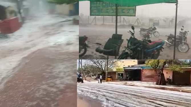 अभूतपूर्व! क्षणात काळेकुट्ट ढग, आकाशातून पांढऱ्याशुभ्र बर्फाचा वर्षाव, वादळी वाऱ्यांसह मुसळधार पाऊस, अवकाळीचा एवढा फटका कुठे बसलाय?