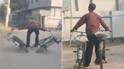 VIDEO | एकाचवेळी दोन सायकली चालवल्या, असा जबरदस्त स्टंट तुम्ही अद्याप पाहिला नसेल, नेटकरी म्हणाले...