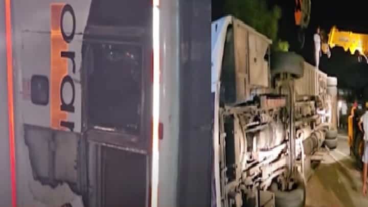 पुणे-सोलापूर महामार्गावर भीषण अपघात, ५० ते ६० प्रवाशांची बस उलटली अन्... पुणे-सोलापूर महामार्गावर भीषण अपघात, ५० ते ६० प्रवाशांची बस उलटली अन्...