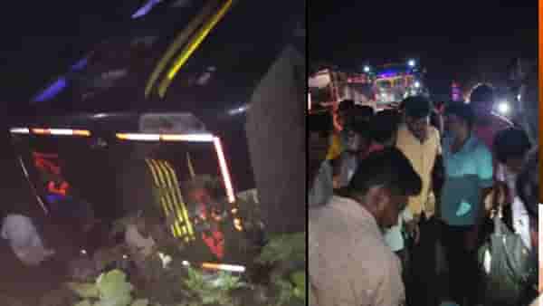ट्रॅव्हल्स पुलावरून थेट पैनगंगा नदीत कोसळली; खासगी ट्रॅव्हल्स आणि लक्झरी बसचा भीषण अपघात; वृद्ध महिला दगावली