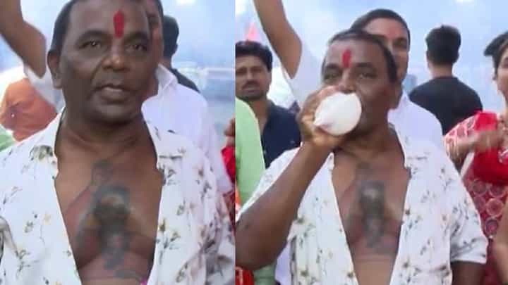 छातीवर बाळासाहेबांचा टॅटू, शंख वाजवत शिवसैनिक कोणाच्या मेळाव्यात? छातीवर बाळासाहेबांचा टॅटू, शंख वाजवत शिवसैनिक कोणाच्या मेळाव्यात?