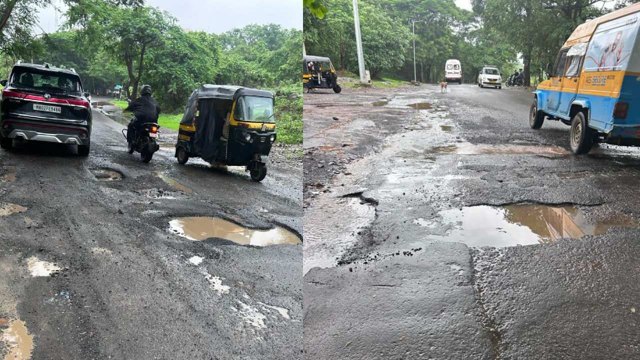 मुंबईतील गोरेगाव भागात फिल्म सिटी आहे. फिल्मसिटीकडे जाणाऱ्या रस्त्यावर खड्डे आहे. याकडे मनसेनं लक्ष वेधलं आहे. 