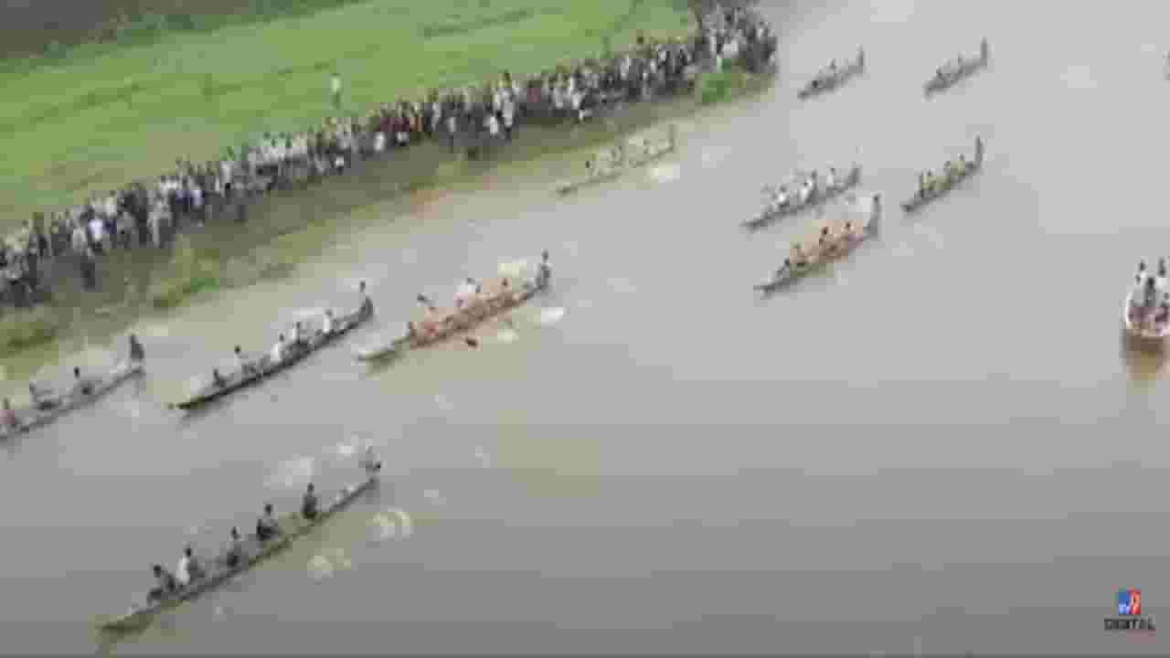 कृष्णेच्या पात्रात रंगला होडयांच्या शर्यतीचा थरार, ड्रोन कॅमेऱ्यातील दृश्य तुम्ही पाहिली का?