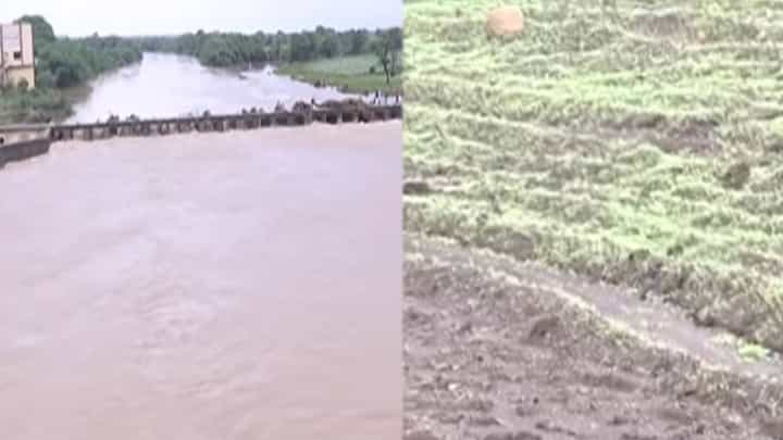 अतिवृष्टीचा फटका; शेत गेलं, माती गेली, मातीबरोबर पीक पण गेलं; शेतकरी हैराण अतिवृष्टीचा फटका; शेत गेलं, माती गेली, मातीबरोबर पीक पण गेलं; शेतकरी हैराण