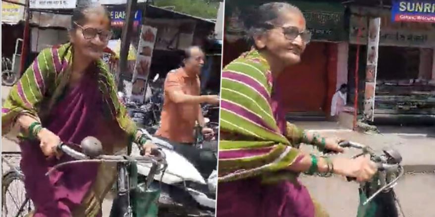 Pune News : पुणे शहरात 80 वर्षीय आजी सायकलवर सुसाट, व्हिडिओ व्हायलर