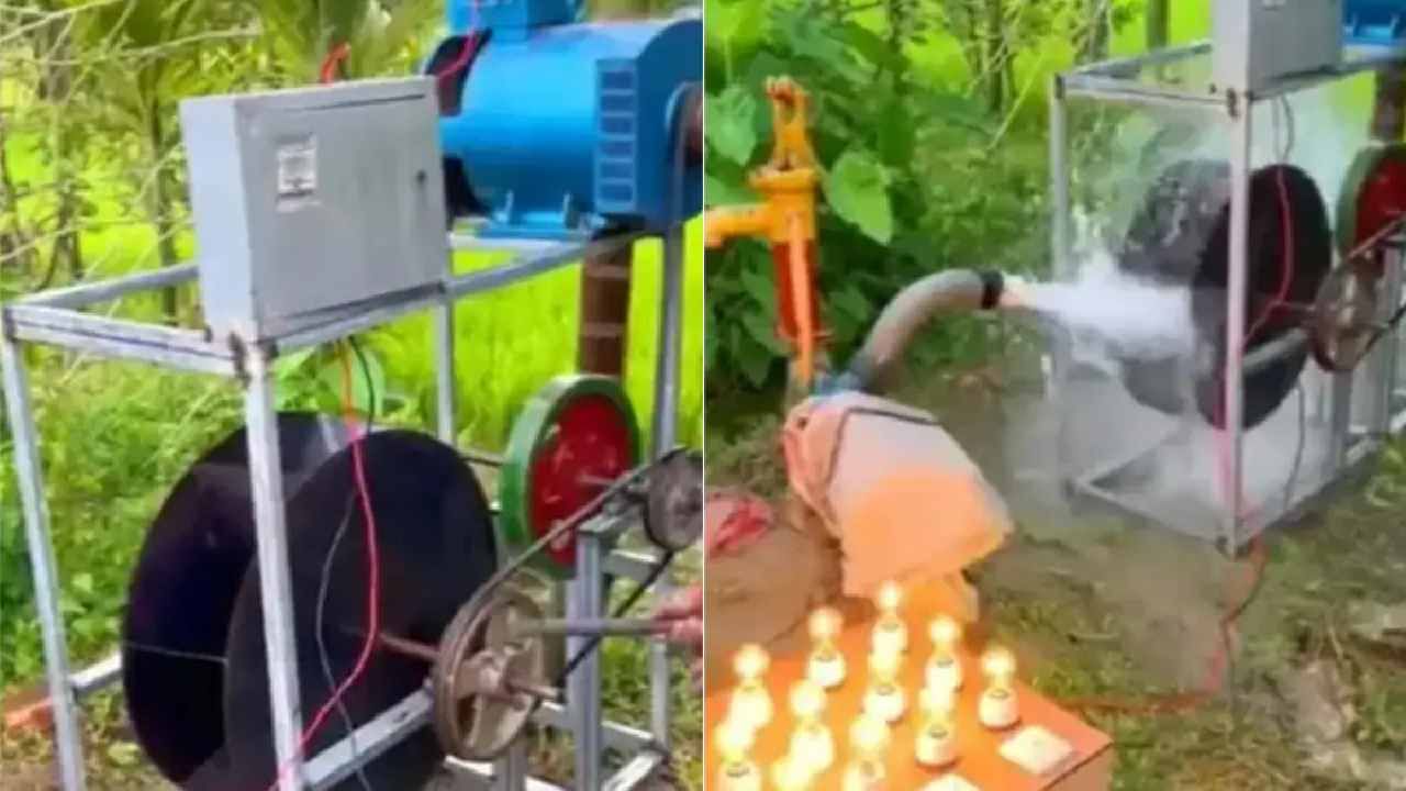 Farmer Jugaad : जुगाड लावून शेतकऱ्याने बनवला स्वदेशी पाण्याचा पंप, कल्पना पाहून लोक म्हणाले... Farmer Jugaad : जुगाड लावून शेतकऱ्याने बनवला स्वदेशी पाण्याचा पंप, कल्पना पाहून लोक म्हणाले...