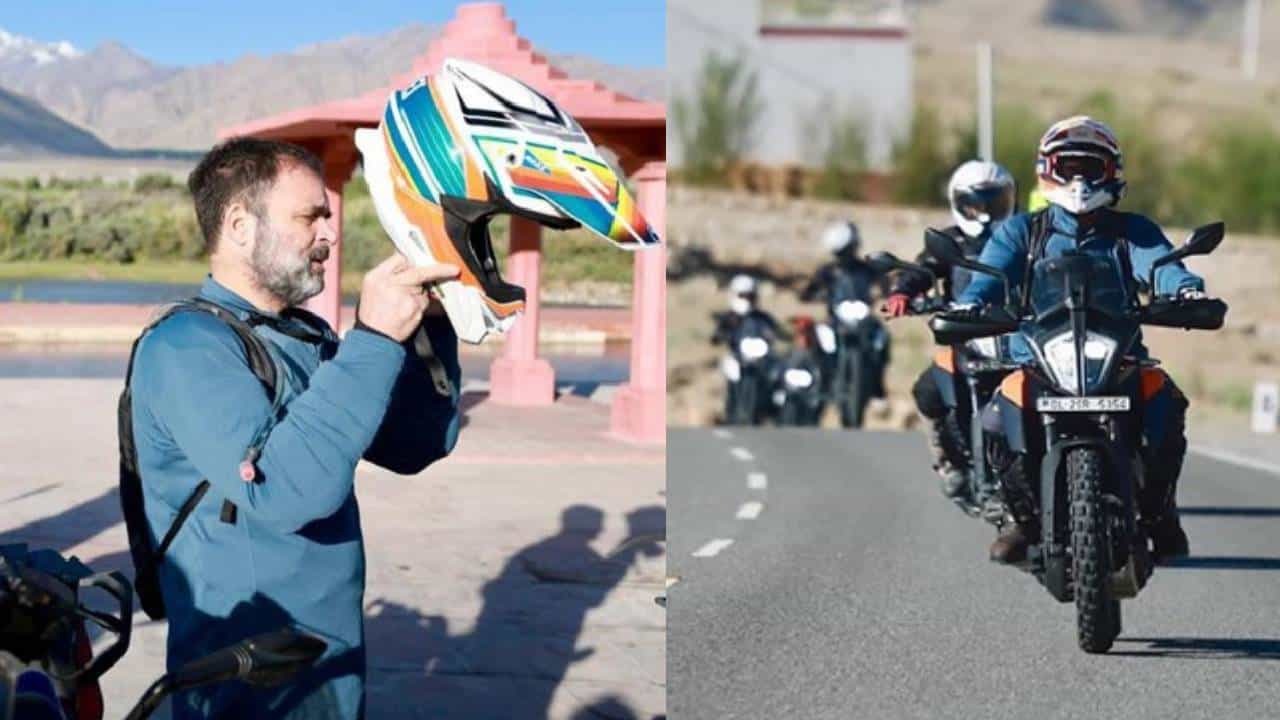 राहुल गांधी यांची लडाखच्या रस्त्यावर स्पोर्ट्स बाईकची राईड; फोटो सोशल मिडियावर व्हायरल