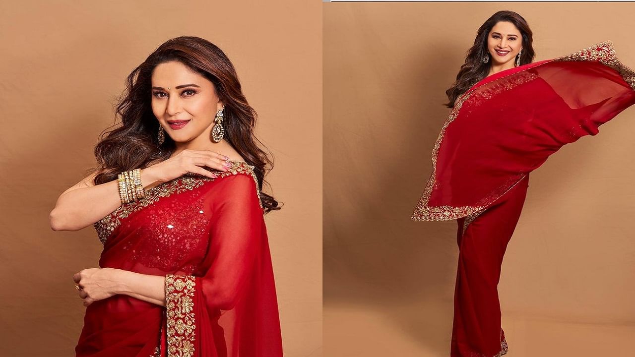 अभिनेत्री माधुरी दीक्षित (Madhuri Dixit) कायम वेग-वेगळ्या लूकमध्ये फोटो आणि व्हिडीओ सोशल मीडियावर पोस्ट करत असते. पण साडीमध्ये अभिनेत्रीचं सौंदर्य अधिक फुलून दिसतं. 