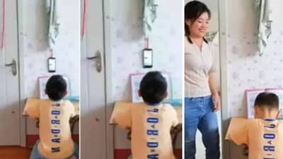 VIDEO | अभ्यास करताना मोबाईल वापरण्यासाठी मुलाने केला जुगाड