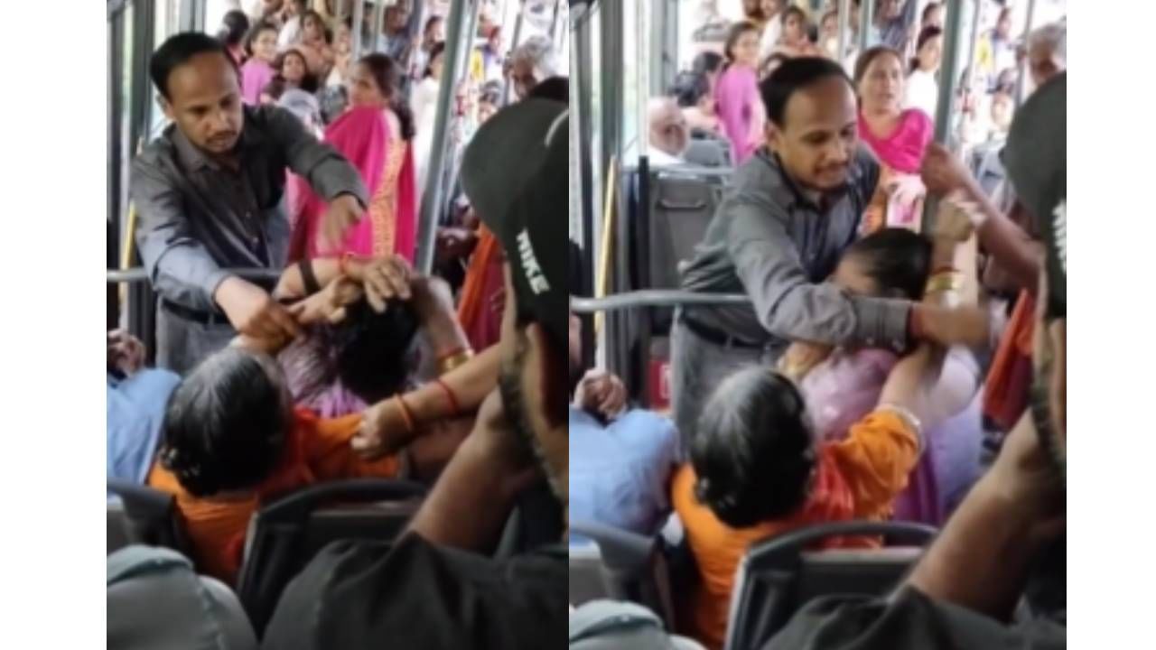 बसच्या सीटवरून दोन बायकांची भांडणं, व्हिडीओ बघून डोक्याला हात लावाल!