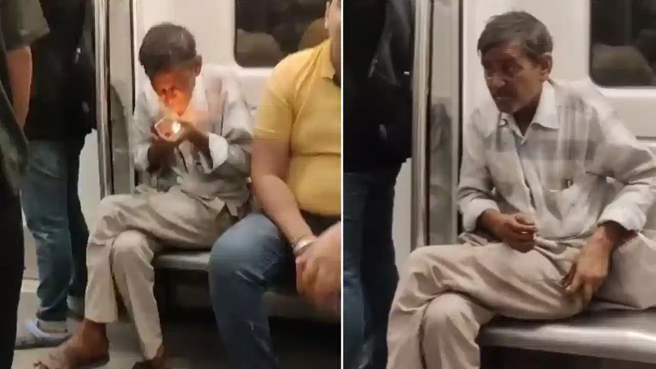 Delhi Metro मध्ये तुमचं स्वागत आहे, टशनमध्ये बिडी फुकणाऱ्या आजोबांचा व्हिडीओ व्हायरल