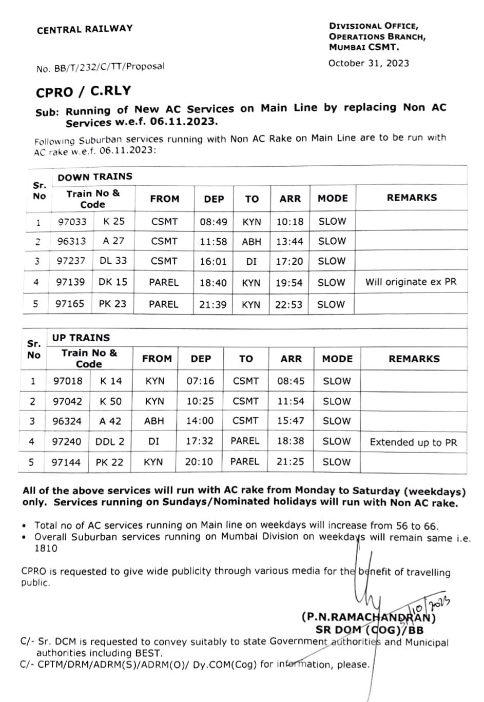 10 ac local time table