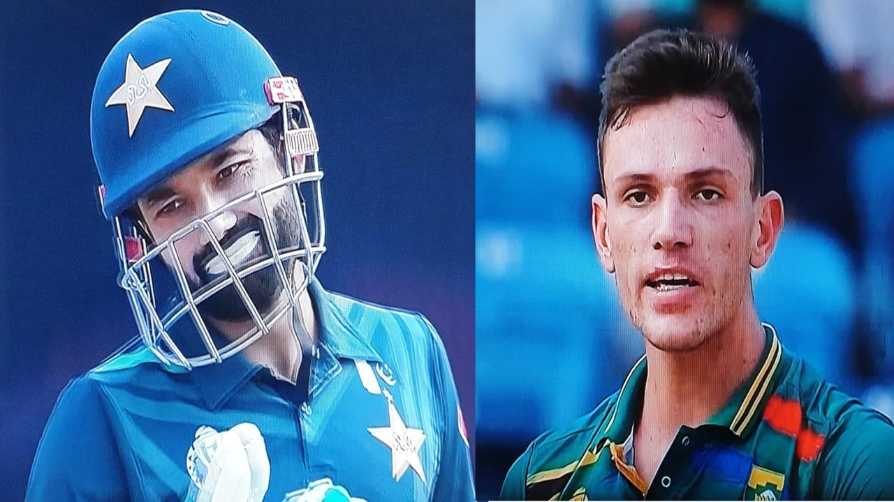 मोहम्मद रिझवान याने मार्को यान्सेन याला पाहून काही तरी म्हटलं. त्यामुळे मार्कोनेही रिझवानला त्याच्या भाषेत उत्तर दिलं.