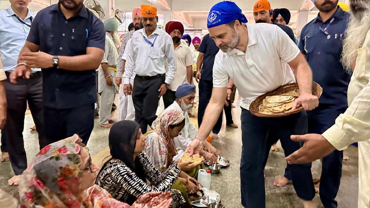 राहुल गांधी यांनी सुवर्ण मंदिरात गेल्यावर सेवा केली. यावेळी त्यांनी लोकांना जेवण वाढलं.