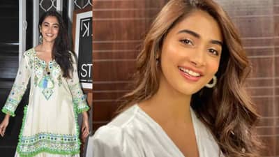 Pooja Hegde | शॉर्ट कुर्ता शरारा ड्रेसमध्ये पूजा हेगडे हिचा ग्लॅमरस लूक, मेहंदी समारंभासाठी खास ड्रेस