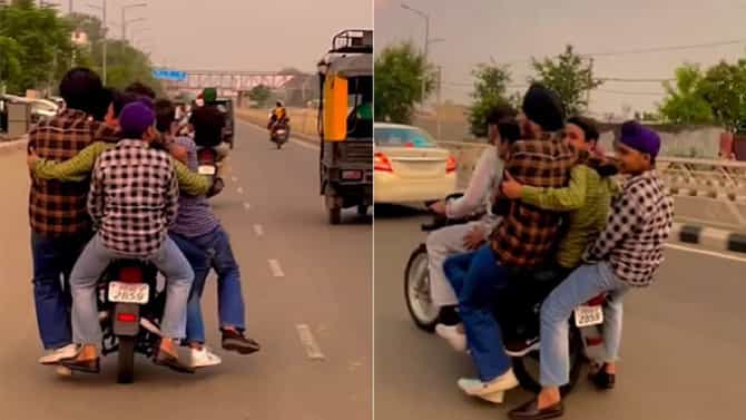 VIDEO | एका स्प्लेंडर बाईकवरती 7 मुलं बसली, व्हिडीओ पाहून लोकांना धक्का बसला