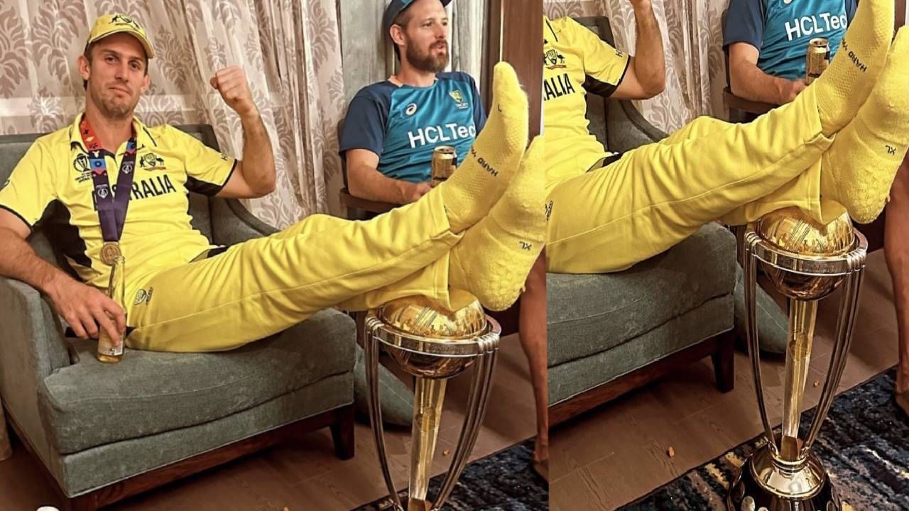 IND vs AUS Final | 'अरे जरा तरी आदर बाळग.. ', वर्ल्डकप ट्रॉफीवर पाय ठेवणाऱ्या मिशेल मार्शला नेटीझन्सनी फटकारले IND vs AUS Final | 'अरे जरा तरी आदर बाळग.. ', वर्ल्डकप ट्रॉफीवर पाय ठेवणाऱ्या मिशेल मार्शला नेटीझन्सनी फटकारले