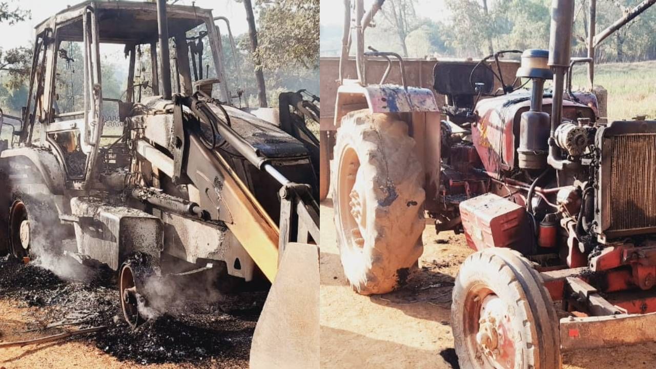 भामरागड तालुक्यातील हिदुर पोयरकोटी या रस्त्याचं काम काही दिवसापासून सुरू झालं आहे. या कामासाठी काही वाहनं या परिसरात आहेत.