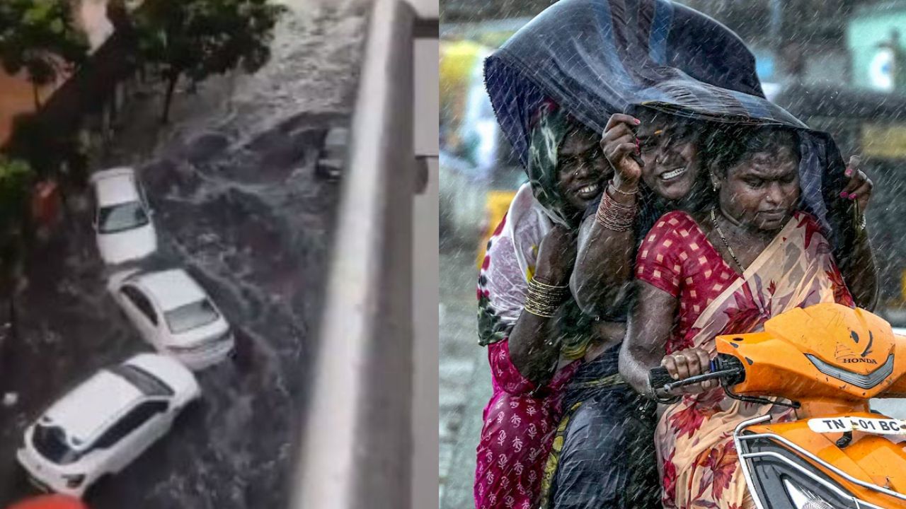 Cyclone Michaung Update : ‘मिचौंग’ चक्रीवादळमुळे मुसळधार पाऊस, रस्त्यावरील कार वाहू लागल्या Video