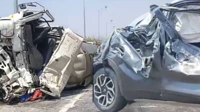 मुंबई, पुणे एक्स्प्रेस वे वर तीन वाहनांचा विचित्र अपघात, दुधाचे टँकर कलंडले