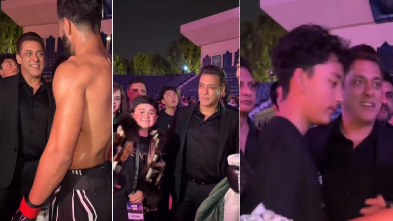 यावेळी सलमान खान हा बाॅलिवूड अभिनेता संजय दत्त याचा लेक शहरान याला भेटला. यावेळी सलमान खान हा शहरान याची ओळख shahzaib सोबत करून देताना दिसतोय.