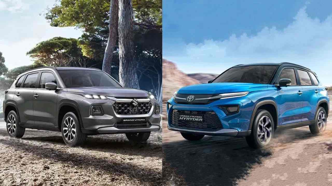 Maruti Grand Vitara/Toyota Hyryder: सध्या मारुति सुजुकी ग्रँड विटारा आणि टोयोटा अर्बन क्रूजर हायरायडर एसयूवी भारतात सर्वाधिक मायलेज देणारी कार आहे. इलेक्ट्रिक मोटरसोबत येणारं 1.5 लीटर, फोर सिलेंडर एटकिंसन पेट्रोल स्ट्रॉन्ग हायब्रिड इंजिनसोबत या दोन्ही 27.93 किमी प्रति लीटर मायलेज देतात. (Maruti Suzuki/Toyota)