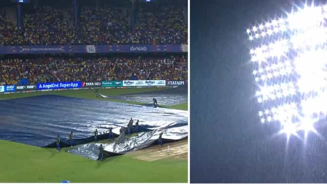 RCB vs CSK Rain : मुसळधार पावसामुळे खेळ थांबला, चाहते नाराज