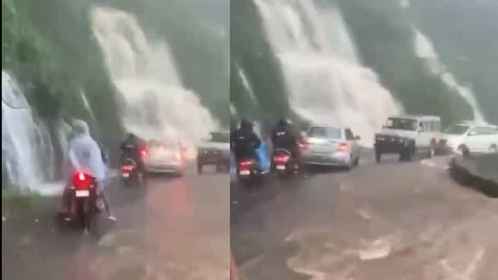 आंबोली घाटातील धबधब्याचं रौद्ररुप तुम्ही पाहिलं का?, रस्त्याची झाली नदी अन्... आंबोली घाटातील धबधब्याचं रौद्ररुप तुम्ही पाहिलं का?, रस्त्याची झाली नदी अन्...