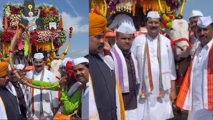 हाती टाळ, कपाळी बुक्का अन् वारकऱ्यांची वेशभूषा... हर्षवर्धन पाटील तुकोबांच्या पालखीत रमले हाती टाळ, कपाळी बुक्का अन् वारकऱ्यांची वेशभूषा... हर्षवर्धन पाटील तुकोबांच्या पालखीत रमले