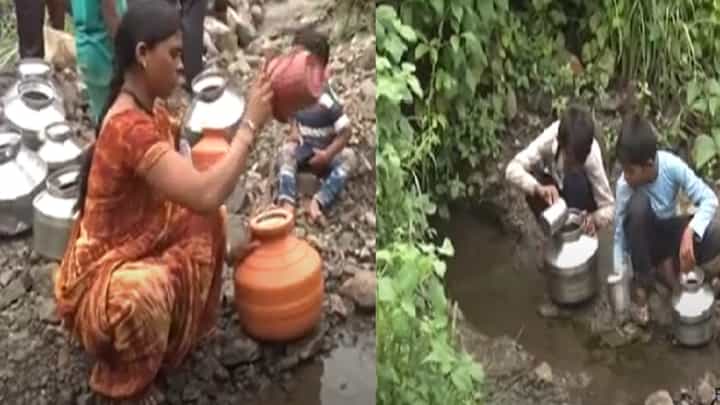 भर पावसाळ्यात गावकऱ्यांची पाण्यासाठी पायपीट; हंडा-कळशी घेऊन चिमुकले, वृद्धही पाण्याच्या शोधात भर पावसाळ्यात गावकऱ्यांची पाण्यासाठी पायपीट; हंडा-कळशी घेऊन चिमुकले, वृद्धही पाण्याच्या शोधात