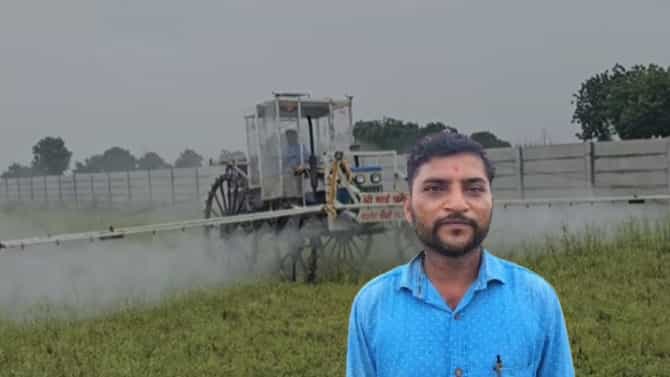 शेतकऱ्याने भंगारातून बनवला 55 फूटाचा बूम स्प्रे, 20 मिनिटात करतो दहा एकरात फवारणी