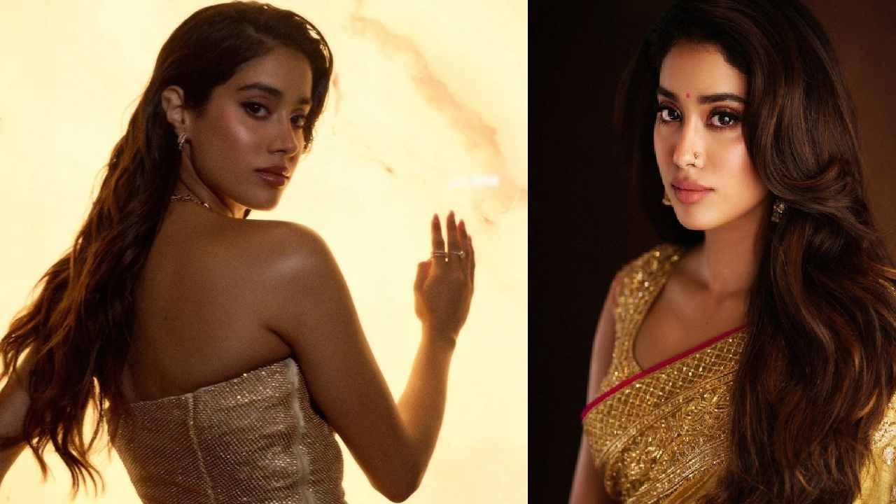 Janhvi Kapoor deixou o cabelo solto com maquiagem brilhante. A previsão de Janhvi foi dolorosa. 