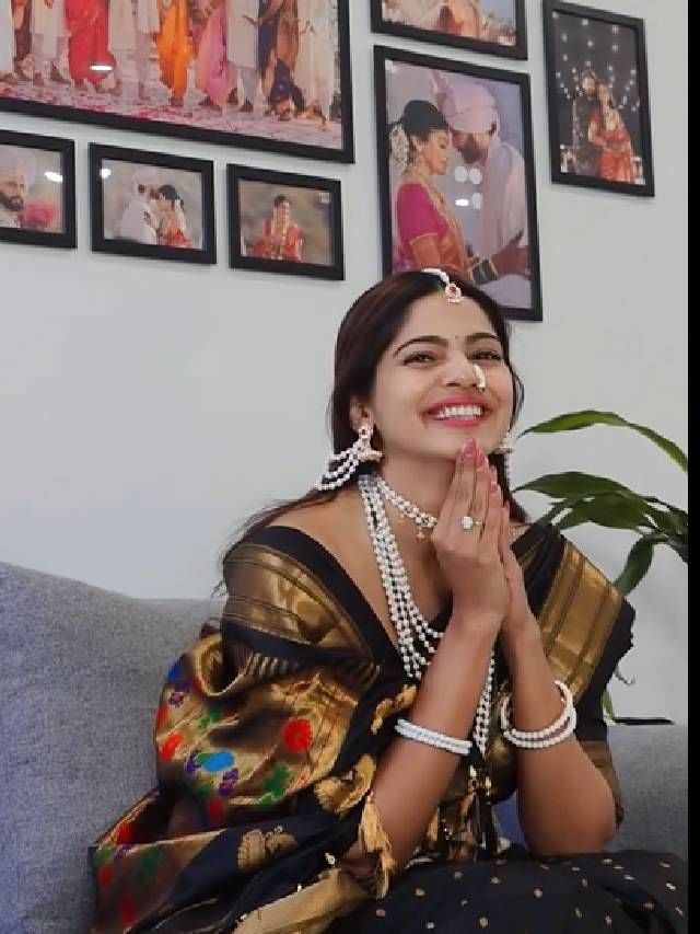 काळी पैठणी, हलव्याचे दागिने.. पूजा सावंतची लग्नानंतरची पहिली मकरसंक्रांत