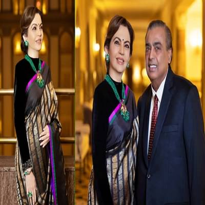 कांचीपुरम साडी, 200 वर्ष जुना हार; डोनाल्ड ट्रम्पसोबतच्या डिनरमध्ये नीता अंबानींचा शाही लूक अन् एका ताटाचा खर्च 9 कोटी