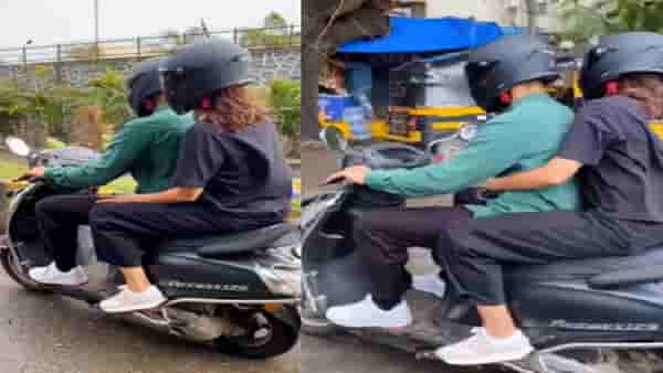 हेल्मेट घालून मुंबईच्या रस्त्यांवर बॉलीवूड सेलिब्रिटी कपलची स्कूटरवारी; ओळखणंही कठीण