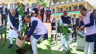 मॉरीशसमध्ये नरेंद्र मोदींकडून वृक्षरोपण, आईच्या नावाने लावले रोप