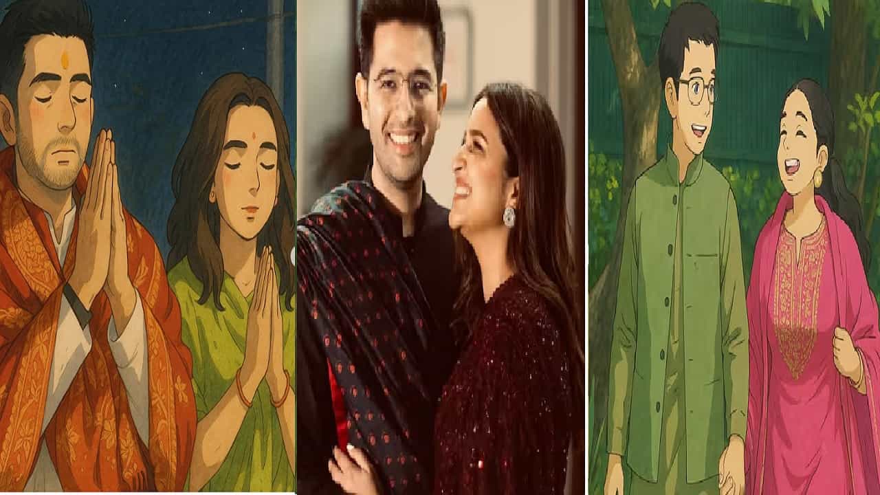 परिणीती चोप्राचे पती राघव चड्ढालाही घिबलीची भूरळ; पत्नीसोबतचे गोंडस फोटो शेअर