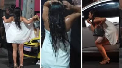 बाईने रस्त्यावर आंघोळ केली, टॉवेल काढून फेकला, ओठावर लाली पण लावली, पाहा Video