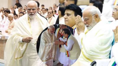 नवकार महामंत्र दिन : मोदी अनवाणी आले, लोकांमध्ये बसले; म्हणाले, जैन धर्म भारताच्या बौद्धिकतेचा कणा