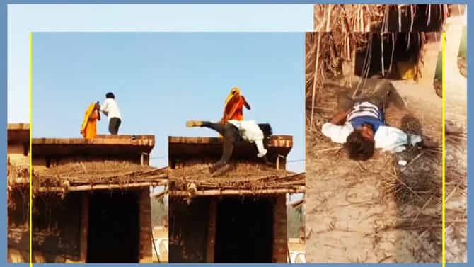 एकदम डोक्यात गेला; भांडणं करणाऱ्या पतीला तिने छतावरून धक्का दिला, व्हिडिओ पाहून अंगावर येईल काटा