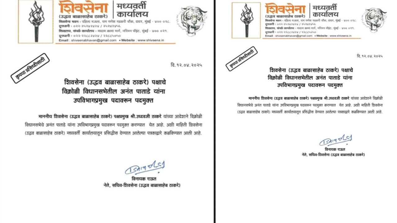 पाताडे यांच्याविरोधात गुन्हा दाखल झाल्यानंतर शिवसेना (उद्धव बाळासाहेब ठाकरे) पक्षाचे विक्रोळी विधानसभेतील अनंत पाताडे यांना उपविभागप्रमुख पदावरून पदमुक्त करण्यात आले आहे. 