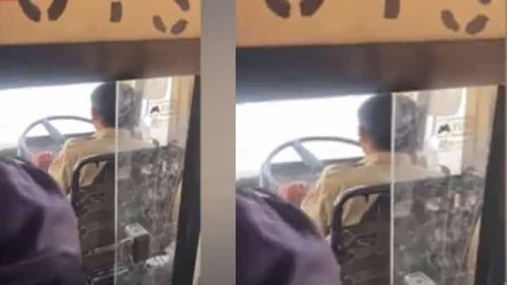 MSRTC : एका हातात मोबाईल अन् दुसऱ्या हातात स्टेअरिंग... बस चालकाचा बघा प्रताप, व्हिडीओ व्हायरल MSRTC : एका हातात मोबाईल अन् दुसऱ्या हातात स्टेअरिंग... बस चालकाचा बघा प्रताप, व्हिडीओ व्हायरल
