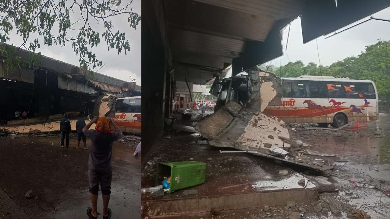 सिन्नर : पावसाने बस स्थानकाच्या छताचा भाग कोसळून मोठा अपघात, शिवशाही बसेस सह अनेक वाहनांचे नुकसान