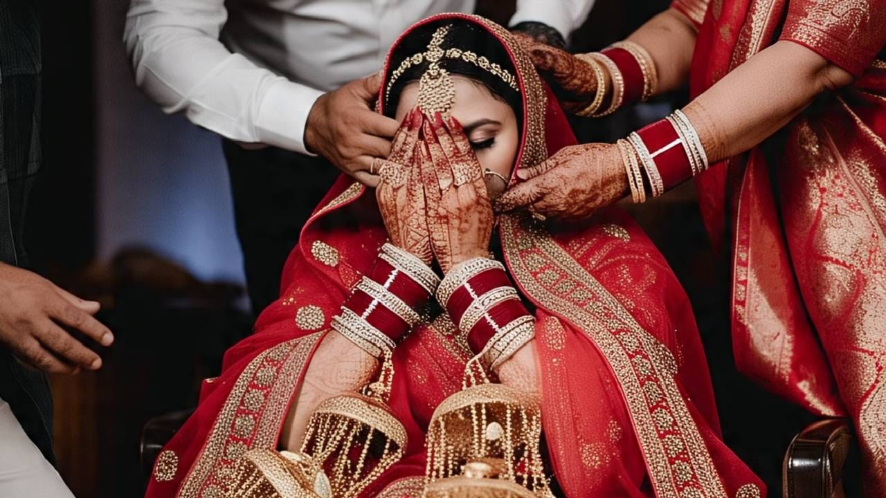 सुनिता आणि पप्पू मीणा या एजंट्सने 2 लाख रुपये घेऊन विष्णू शर्मा यांचं अनुराधासोबत लग्न लावलं होतं. 20 एप्रिल रोजी त्यांच्यात कोर्ट मॅरेज झालं होतं.  (फोटो सौजन्य- मेटा एआय)