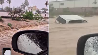 पुणे-सोलापूर मार्गावर पाटस येथे ढगफुटी ? , Innova कार वाहून गेली...Video